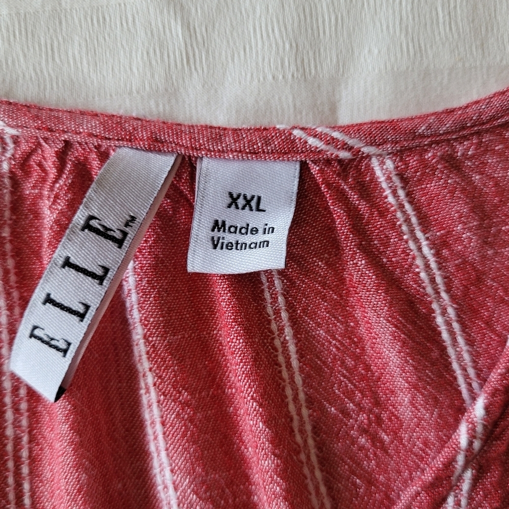 ELLE Women's Striped Red Top Short Sleeves Sixe XXL - Picture 2 of 9